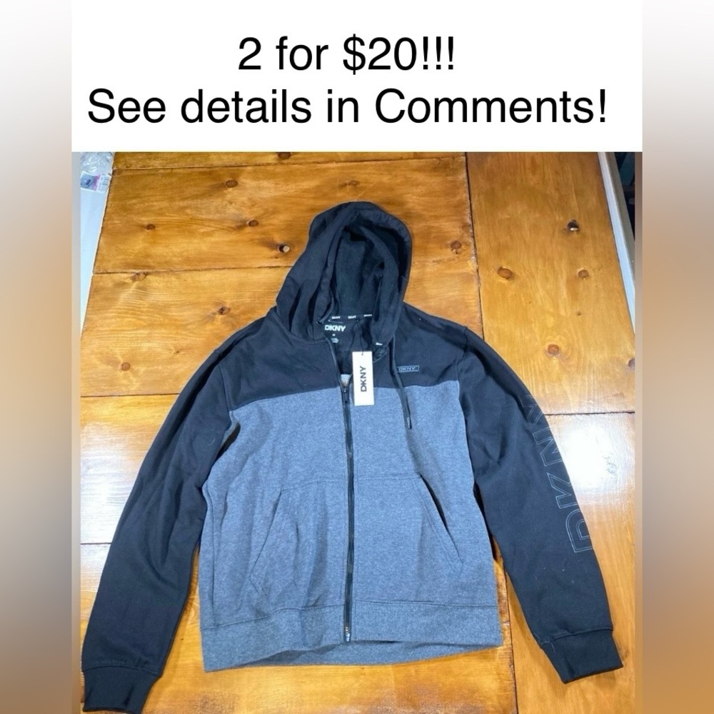 DKNY Men's Black and Gray Hoodie, men’s size Medium, New With Tags